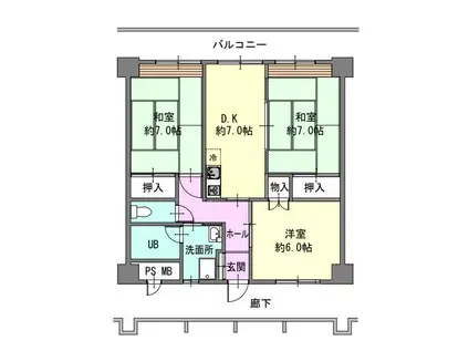 グランフォート南通I(3DK/5階)の間取り写真