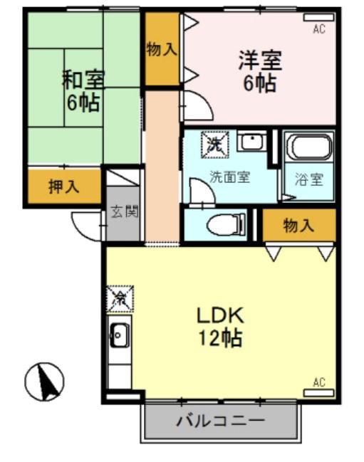 フレマリール八代 B棟(2LDK/2階)の間取り写真