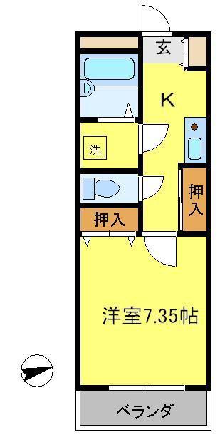 シャルムII(1K/1階)の間取り写真
