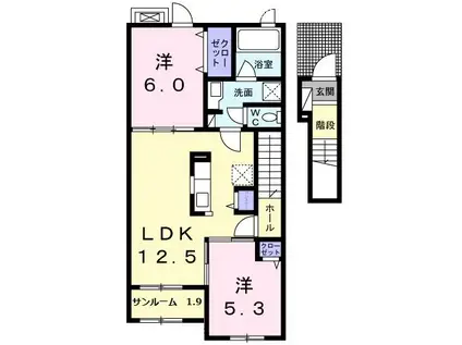 サンクレール(2LDK/2階)の間取り写真