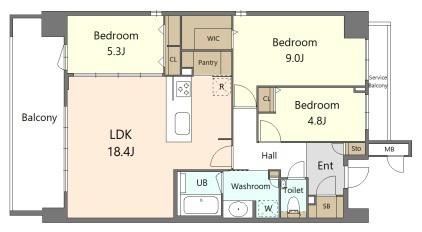 S-RESIDENCE百道AUREATE(3LDK/3階)の間取り写真
