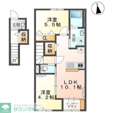 ソランジュ(2LDK/2階)の間取り写真