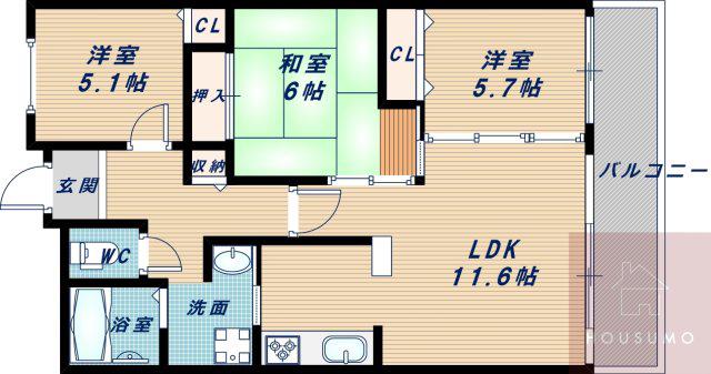 グランベール桃山台(3LDK/5階)の間取り写真