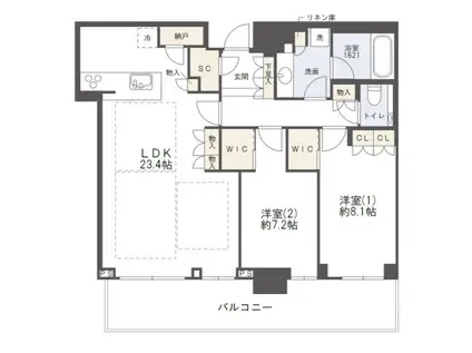 グランドメゾン新梅田タワー ザ・クラブレジデンス(2LDK/45階)の間取り写真