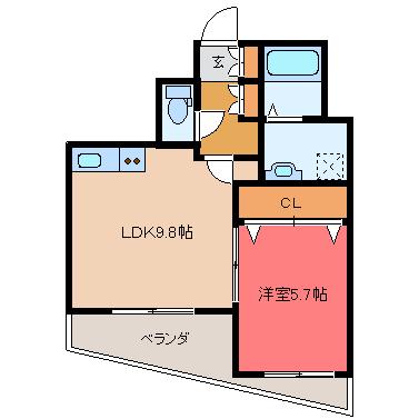 中今泉ヴィラージュマンション(1LDK/3階)の間取り写真