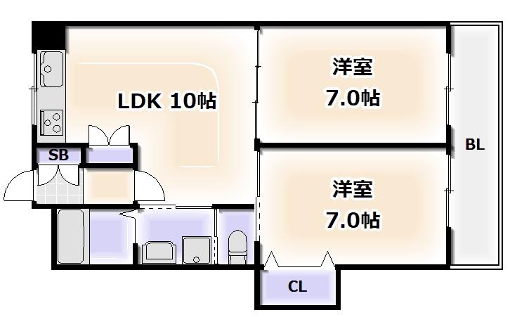 ヴェルコート折鶴(2LDK/5階)の間取り写真