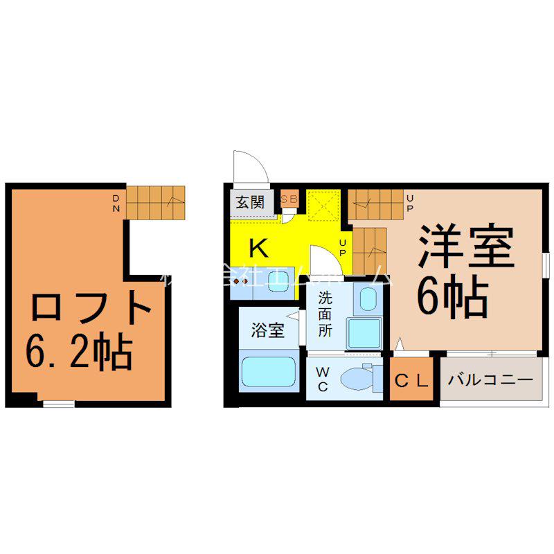 ハーモニーテラス平出町II(1SK/2階)の間取り写真