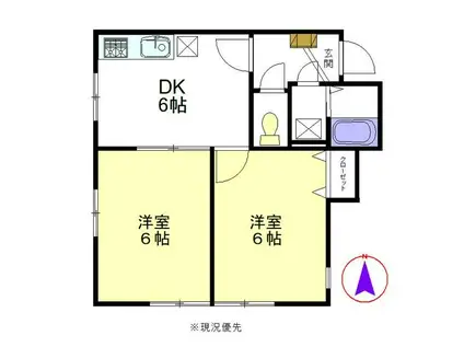 エスト西戸部(2DK/1階)の間取り写真