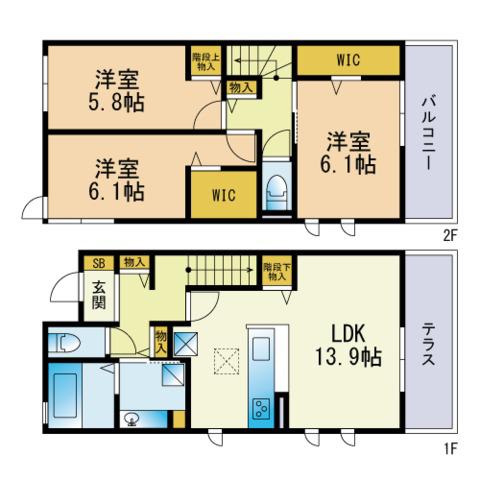 AVENIRCOURA棟(3LDK/1階)の間取り写真