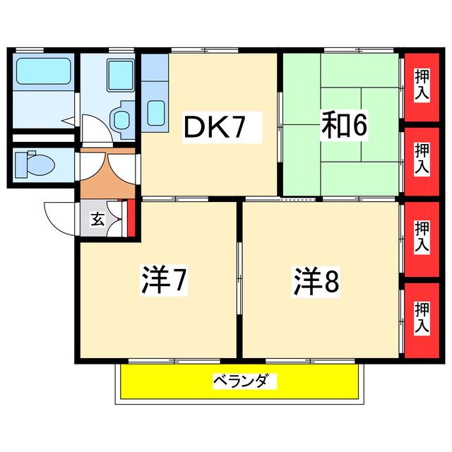 リバーサイドヒルズ(3DK/2階)の間取り写真