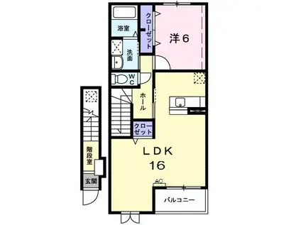 グラン ソレイユA(1LDK/2階)の間取り写真