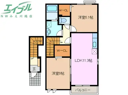 モルゲン ロートI(2LDK/2階)の間取り写真