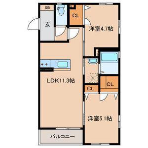 プレミール引野(2LDK/2階)の間取り写真