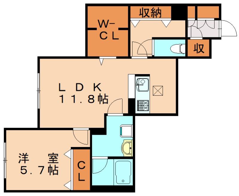 ロイヤルパーク本城(1LDK/1階)の間取り写真