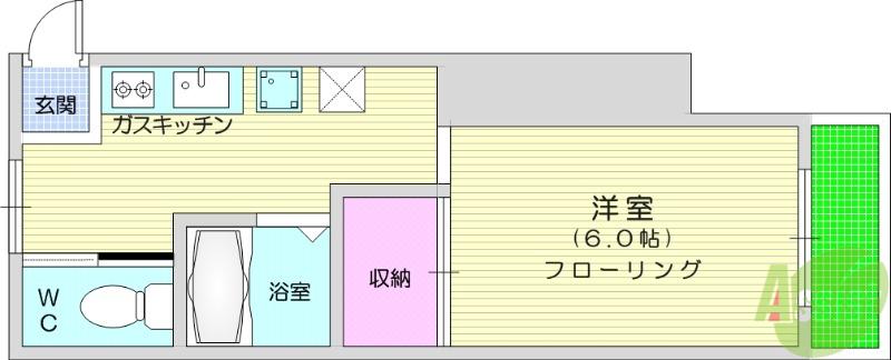 仙台市地下鉄南北線 愛宕橋駅 徒歩16分 2階建 築40年(1K/2階)の間取り写真