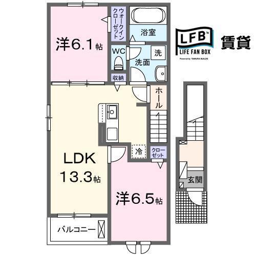 ベニバラード・岩畠(2LDK/2階)の間取り写真