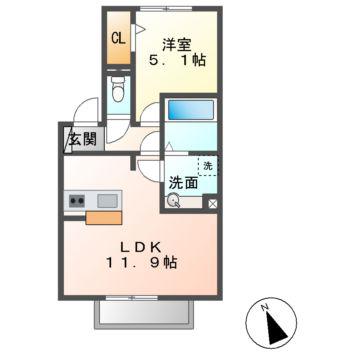 ソーテル南新町(1LDK/2階)の間取り写真