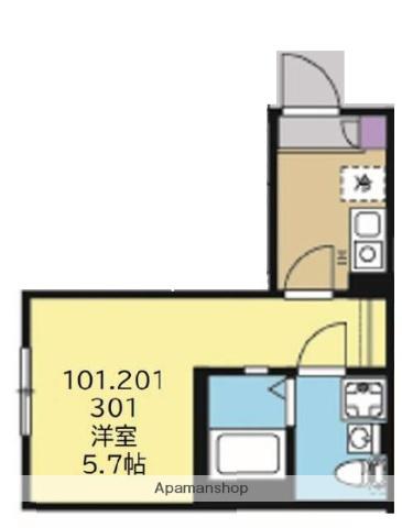 プライム大口(1K/3階)の間取り写真