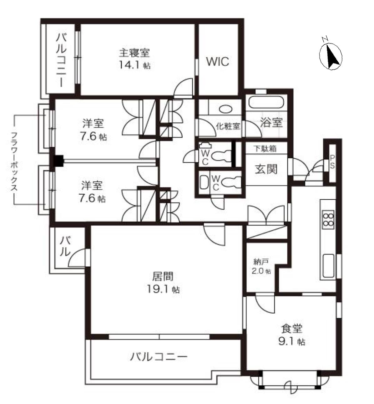 テラス成城ウエスト(3SLDK/2階)の間取り写真