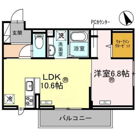 D-PLACE駅南大路(1LDK/2階)の間取り写真