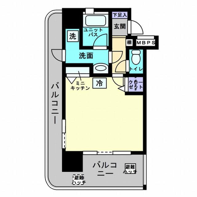 αコンフォート福岡西新(1K/6階)の間取り写真