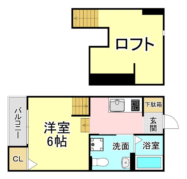 ヴィラフォンティーヌ北方(1K/2階)の間取り写真