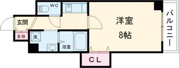 アミーグランコート三宮(1K/13階)の間取り写真