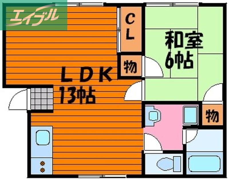 レインボーハイツ今 B棟(1LDK/1階)の間取り写真