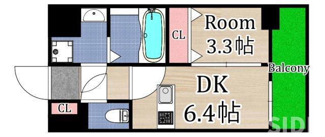 JMFレジデンス都島(1DK/6階)の間取り写真