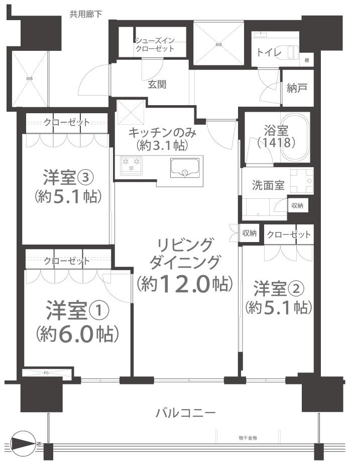 プラウドタワー岡山(3LDK/28階)の間取り写真
