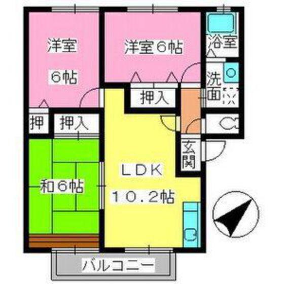 ティアラ大橋南A棟(3LDK/2階)の間取り写真