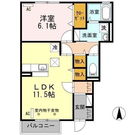 PRIMO I(1LDK/1階)の間取り写真