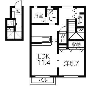 ラグジュアリー(1LDK/2階)の間取り写真