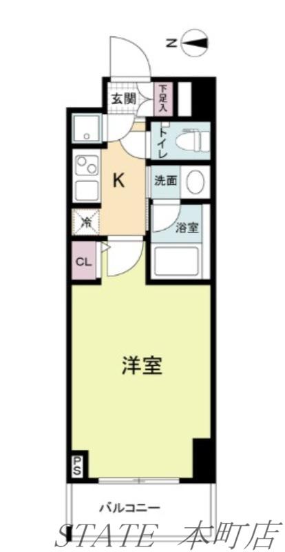 QCフラット北堀江(1K/9階)の間取り写真