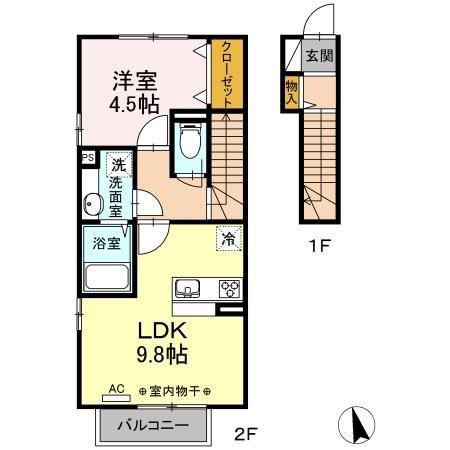 ＪＲ土讃線 土佐一宮駅 徒歩8分 2階建 築8年(1LDK/2階)の間取り写真