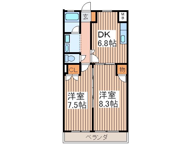 ウエスト BEIGE(2DK/1階)の間取り写真