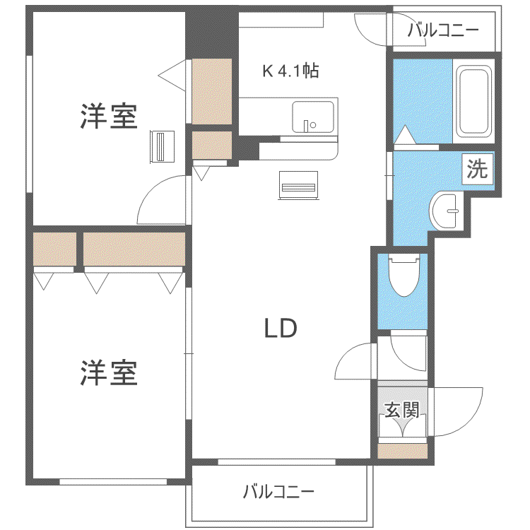 メゾンエスポワール MAISON ESPOWAL(2LDK/4階)の間取り写真