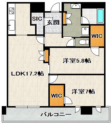 ジオタワー宝塚 グランレジス 北棟(2LDK/7階)の間取り写真