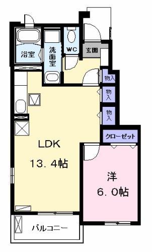 カーサエスペランサ(1LDK/1階)の間取り写真