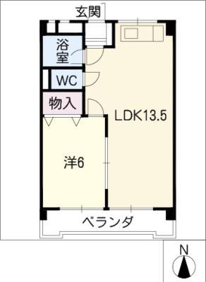 第2宏和ハイツ(1LDK/6階)の間取り写真