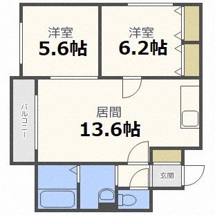クレストパレス菊水(2LDK/3階)の間取り写真