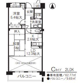 CASA・はなみずき(2LDK/2階)の間取り写真