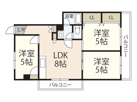 舟入安本ビル(3LDK/5階)の間取り写真