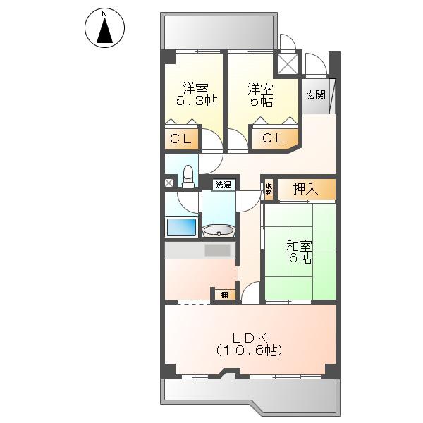 エクセレンス志賀本通(3LDK/7階)の間取り写真