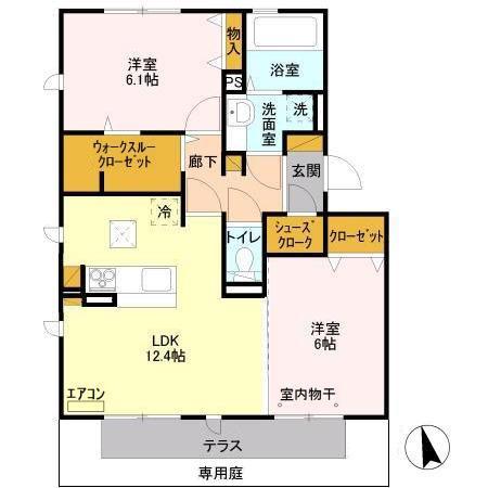 リヴェール南流山D(2LDK/1階)の間取り写真