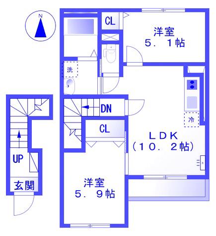 ヴィラ・リアンジュ(2LDK/2階)の間取り写真
