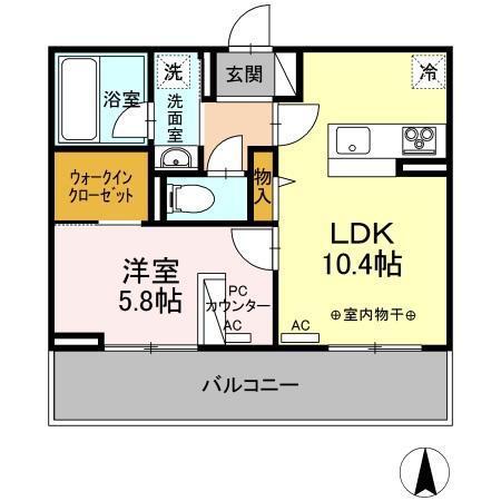 アヴニールプラス(1LDK/2階)の間取り写真