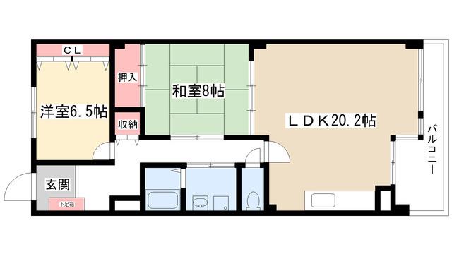 ペガサス名東(2LDK/2階)の間取り写真