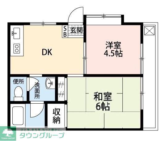 ヴィリジアンコート大泉(2DK/1階)の間取り写真