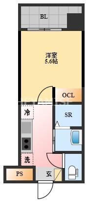 デ・クメール寺町通(1K/5階)の間取り写真